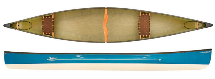 Swift Canoes Keewaydin 16 Super Lightweight Kevlar Fusion Fast Touring Open Canoe Sapphire Blue Champagne 2 Tone