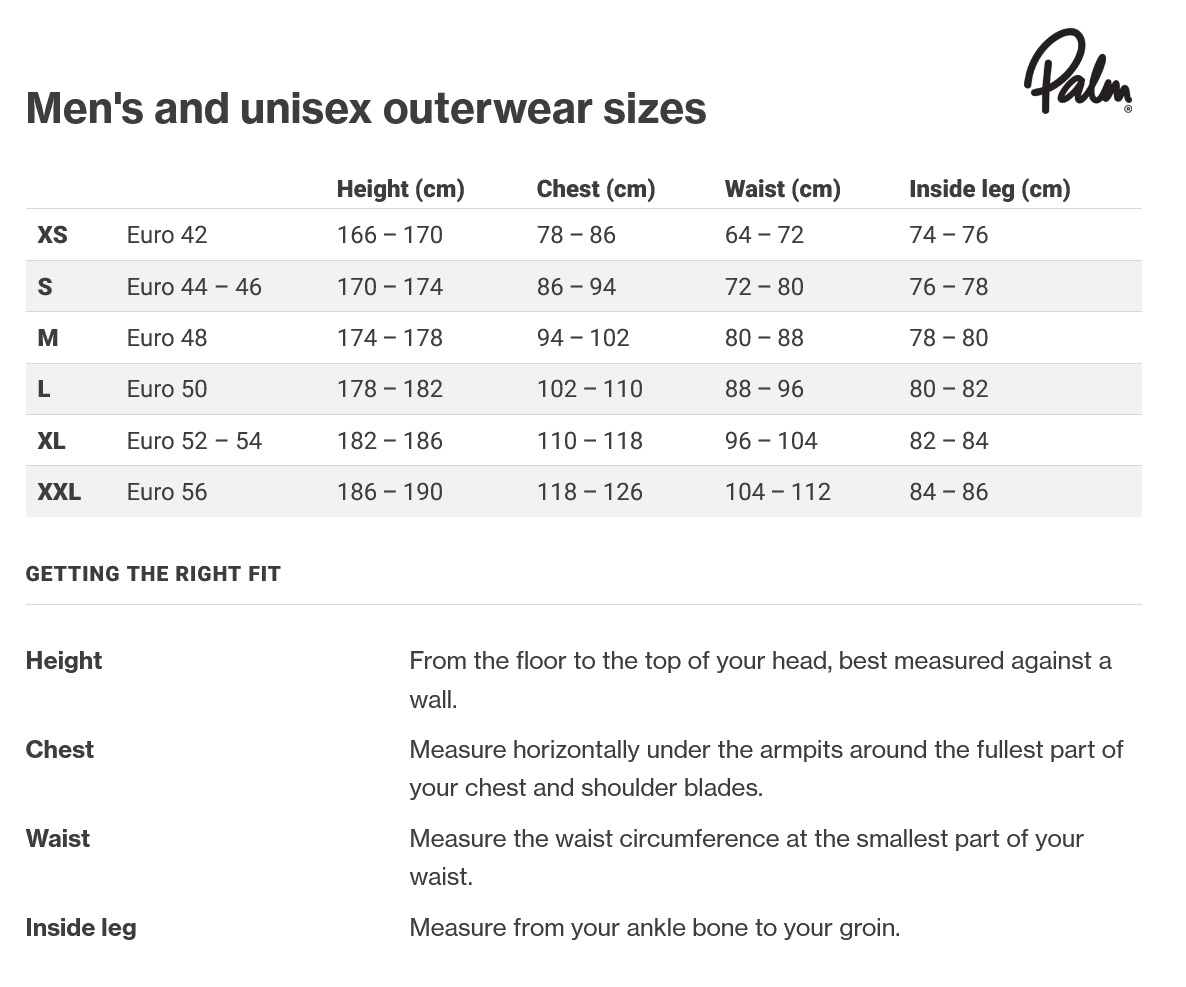 Palm Clothing Size Chart