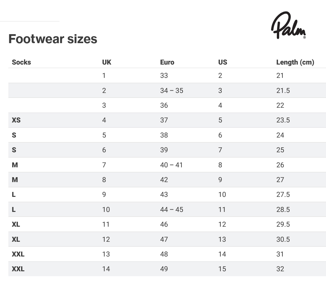 Palm Footwear Size Guide