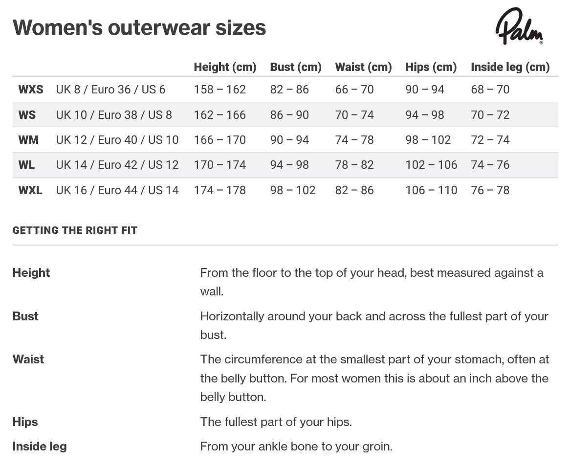 Palm Size Guide - Womens Clothing